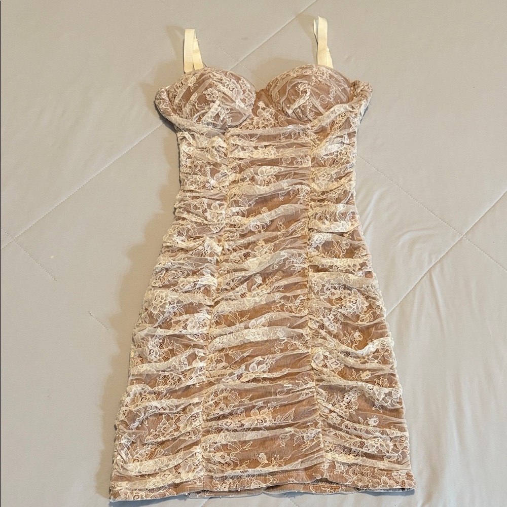 Fashion Nova Cream Lace Mini Dress